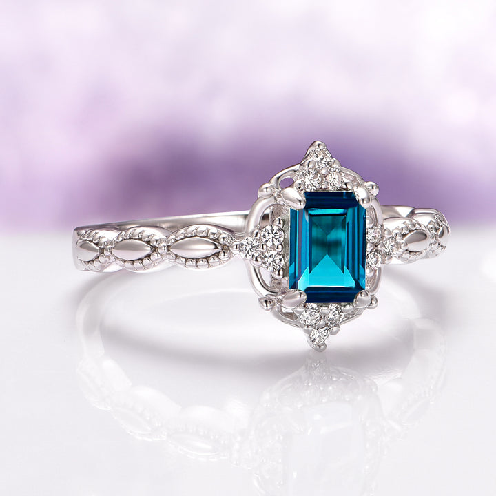 Claire Vintage London Blue Topaz Ring in Sterling Silver