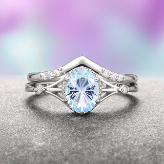 Fireworks Cut Aquamarine Couples Ring Set