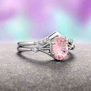 Celtic Morganite Ring Set- 14K White Gold (Fantasy Cut)
