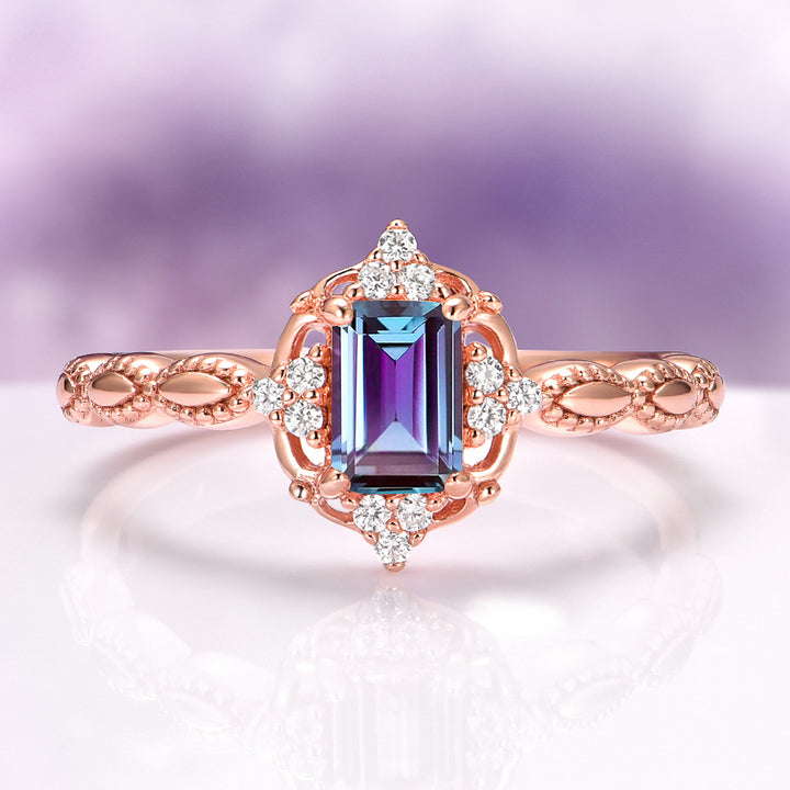 Claire Vintage Alexandrite Ring in 14K Solid Rose Gold