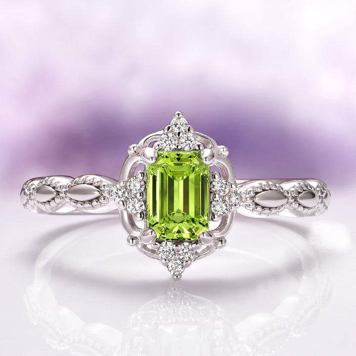 Claire Vintage Natural Peridot Ring in Sterling Silver