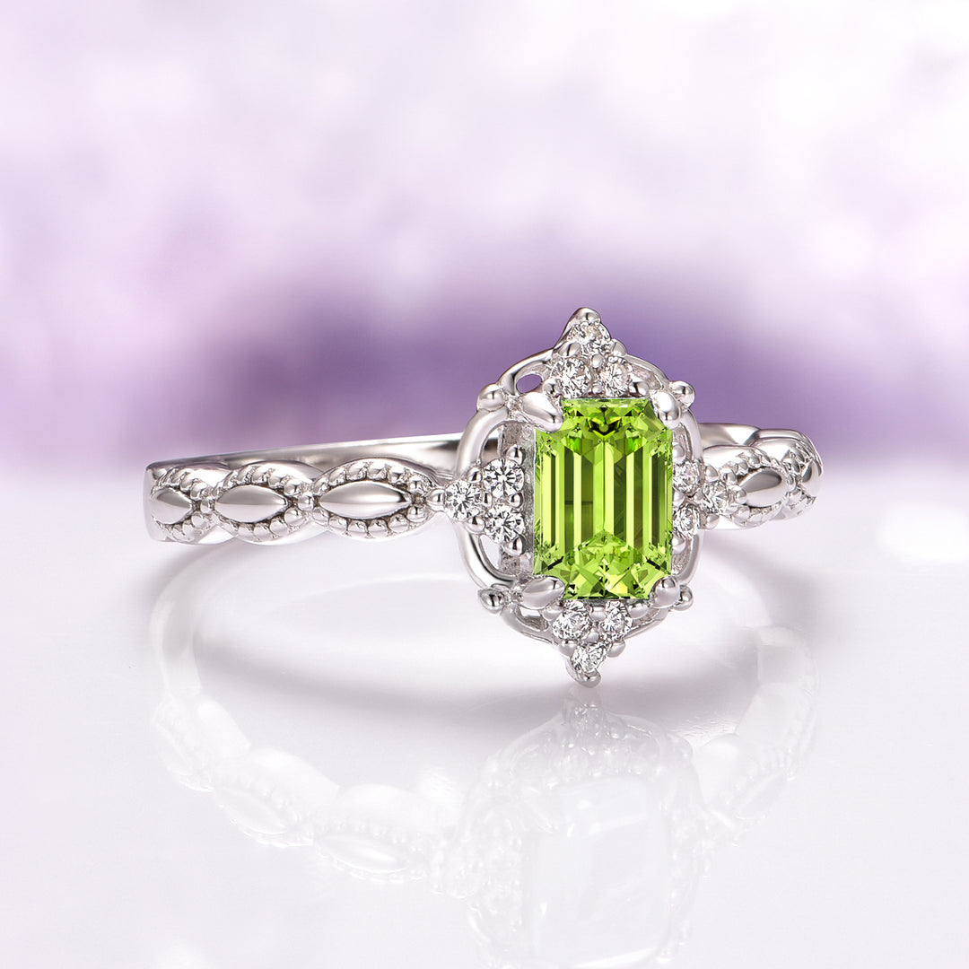 Claire Vintage Natural Peridot Ring in Sterling Silver