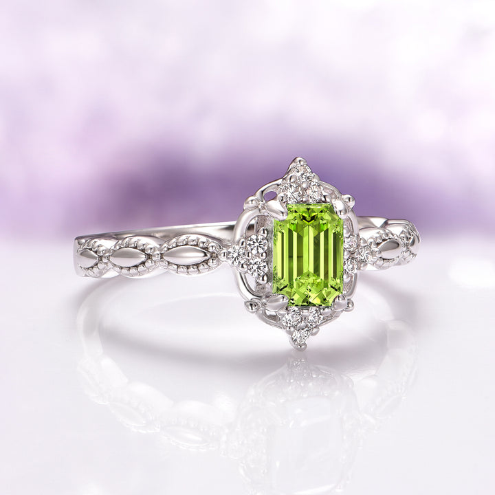 Claire Vintage Natural Peridot Ring in Sterling Silver