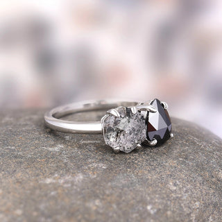'Toi Et Moi' Salt & Pepper (Herkimer Diamond) & Black Onyx Ring- 925 Sterling Silver