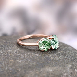 Toi Et Moi Green Moss Agate Ring in 14K Rose Gold Vermeil