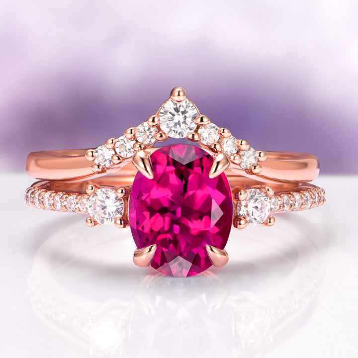 Bella Oval Cut Ruby Ring Set in 14K Rose Gold Vermeil