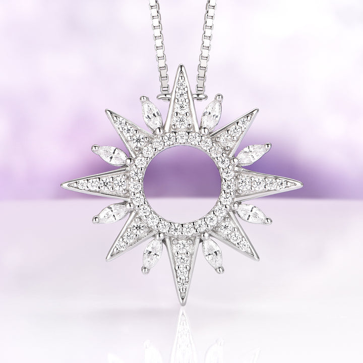 Starburst Simulated Diamond Necklace in Sterling Silver
