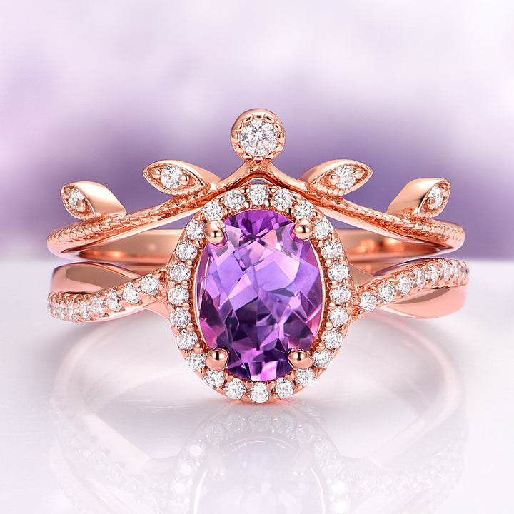 Amethyst & Galaxy Fire Opal Couples Ring