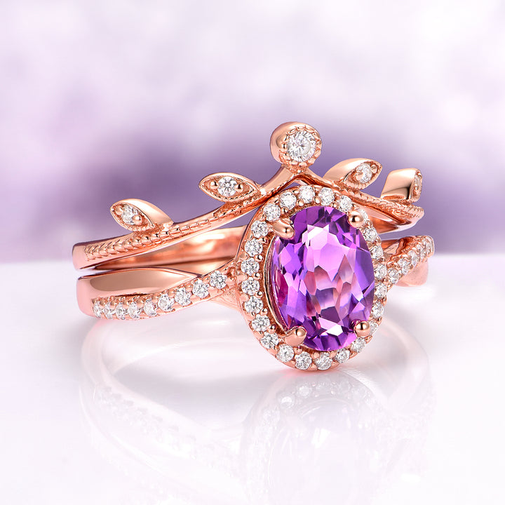 Amethyst & Galaxy Fire Opal Couples Ring
