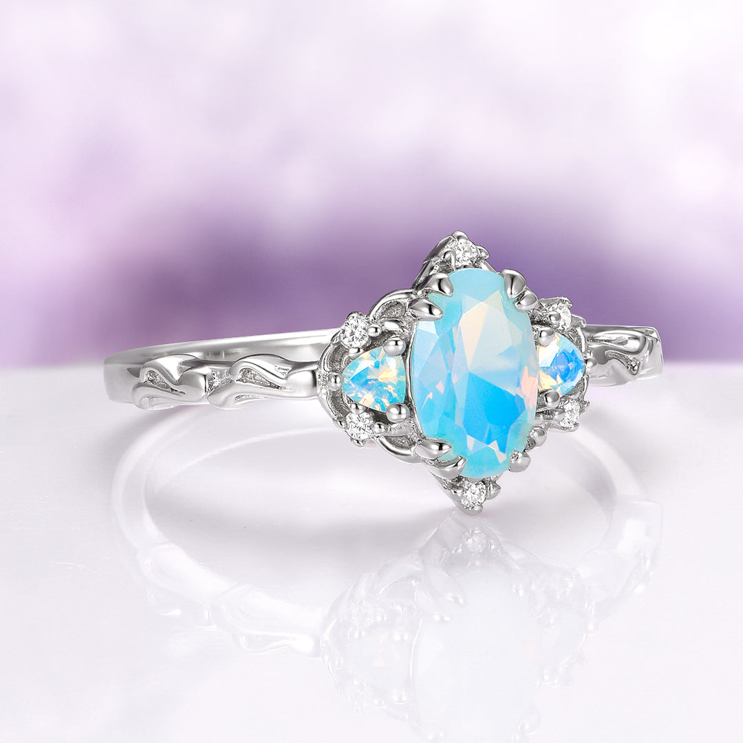 Esme Opalescent Blue Sapphire Mermaid Ring in 925 Sterling Silver