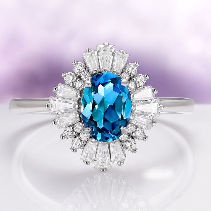 Victoria London Blue Topaz Engagement Ring in 14K White Gold
