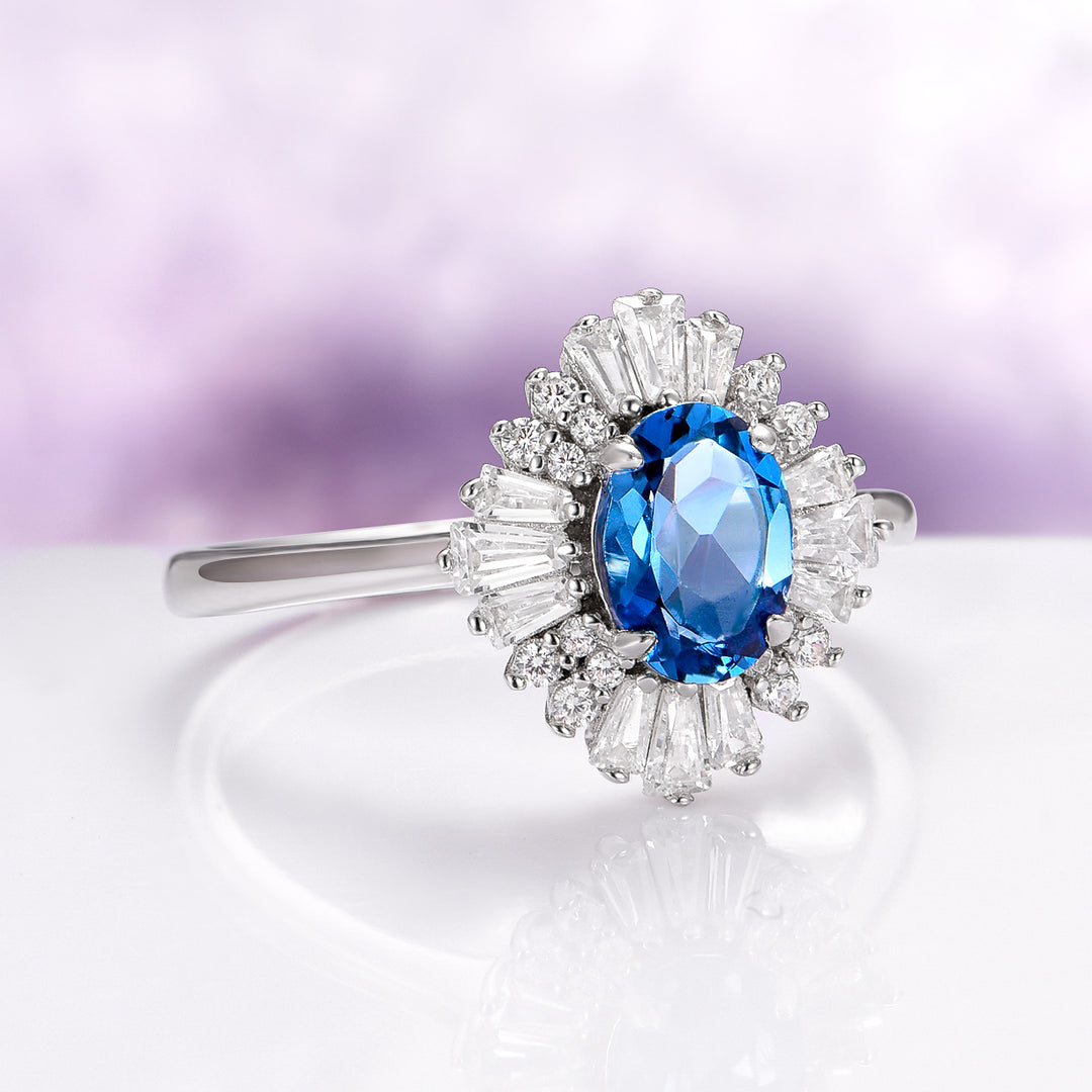 Victoria London Blue Topaz Engagement Ring in 14K White Gold