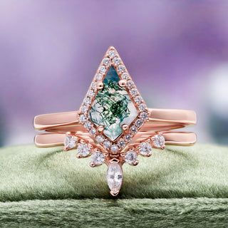 Kite Green Moss Agate Ring Set in 14K Rose Gold Vermeil