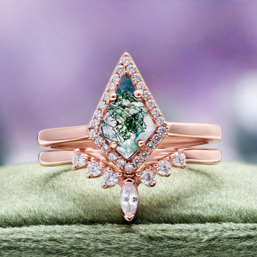 Kite Green Moss Agate Ring Set in 14K Rose Gold by Aquamarise