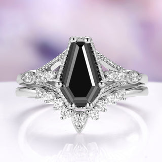 Lilith Coffin Cut Black Onyx Ring Set in 14K White Gold