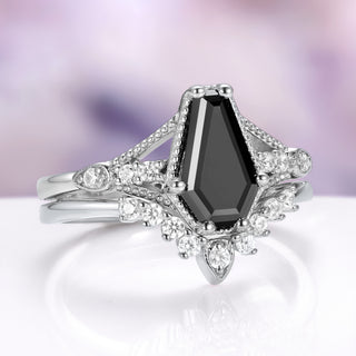 Lilith Coffin Cut Black Onyx Ring Set in 14K White Gold