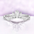 Marquise & Baguette Diamond Curved Wedding Band in 14K White Gold by Aquamarise Gold, featuring a vintage-inspired mixed-cut diamond cluster on a curved solid gold band.