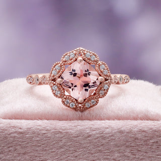 Art Deco Morganite Engagement Ring in Solid 14K Rose Gold