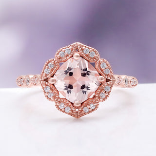 Art Deco Morganite Engagement Ring in Solid 14K Rose Gold – side profile view