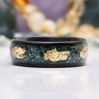 Moss Agate & Gold Leaf Men's Wedding Band in Black Tungsten (8mm)