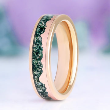 Mountain Range Moss Agate Men's Wedding Band in Rose Gold Tungsten by Aquamarise