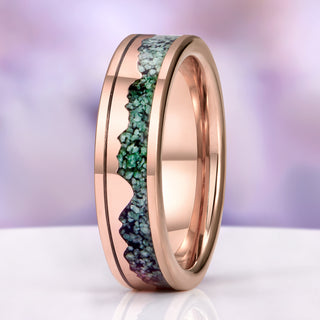 Mountain Range Moss Agate Wedding Band in Rose Gold Tungsten Carbide (6mm)