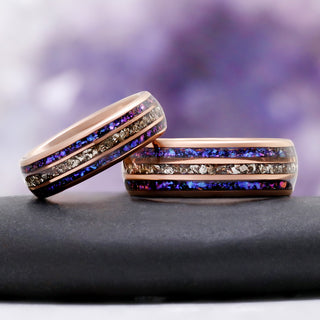 Orion Nebula® & Crushed Diamond Men's Wedding Band in Rose Gold Tungsten (8mm) – band detail