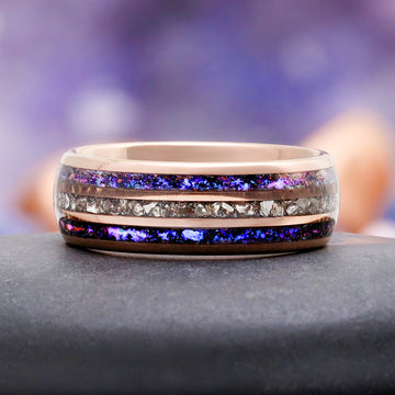 Orion Nebula® & Crushed Diamond Men's Wedding Band in Rose Gold Tungsten (8mm)