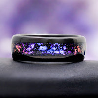 Cornflower Sapphire & Orion Nebula™ Couples Ring Set – side profile view