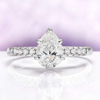 Pear White Sapphire Engagement Ring with Hidden Halo in Sterling Silver