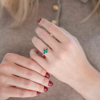 Elain Teal Sapphire Fairy Engagement Ring in 14K Solid Rose Gold