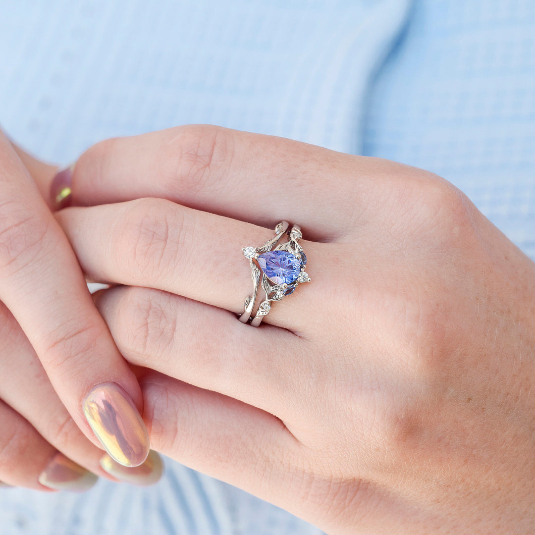 Fireworks Cut Lab-Grown Lavender Sapphire Engagement Ring Set in 14K White Gold