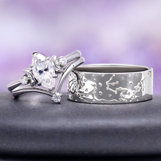Moissanite & Crescent Moon Constellation Couples Ring Set
