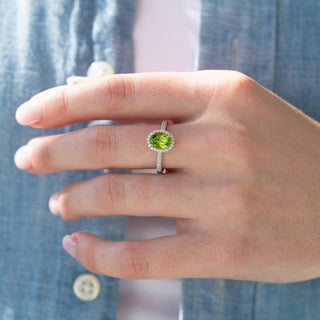 Unique natural peridot engagement ring by Aquamarise