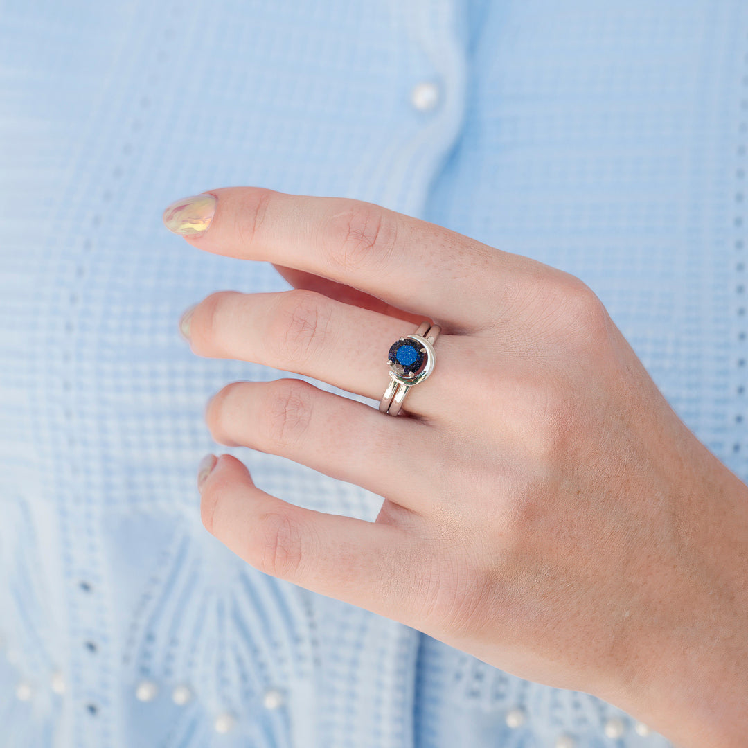 Starry Night Crescent Moon Couples Ring