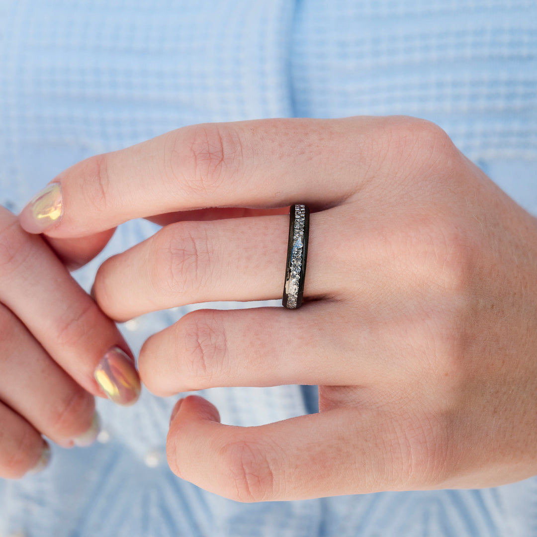 Starlux Crushed Diamond Wedding Band- 4MM Black Tungsten