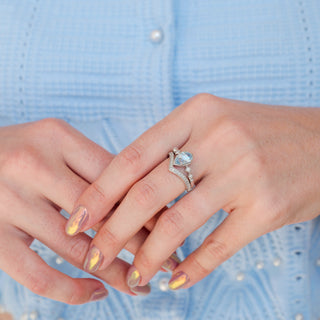 Teardrop Aquamarine Engagement Ring Set in Sterling Silver