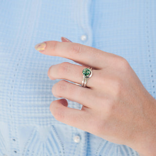 Green Moss Agate & Crescent Moon Couples Ring Set