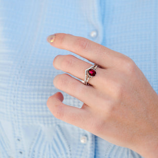 Celtic Ruby Ring Set- 14K White Gold (Two Piece)