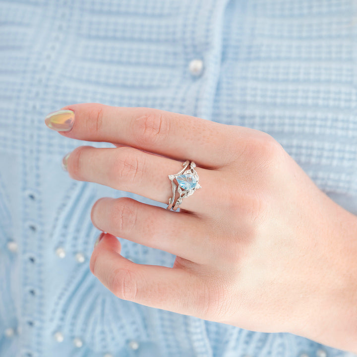 Airee Aquamarine Ring Set- 14K White Gold (Fantasy Cut)
