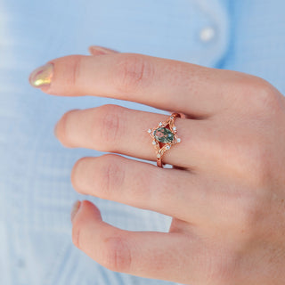 Maeve Green Moss Agate Ring- 14K Rose Gold Vermeil