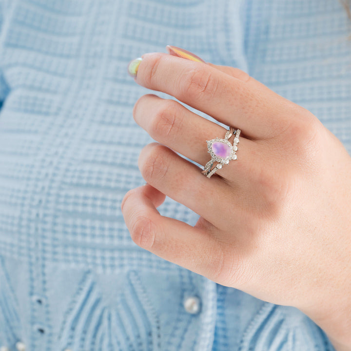 Briar Rose Quartz & Pearl Engagement Ring Set- 14K White Gold
