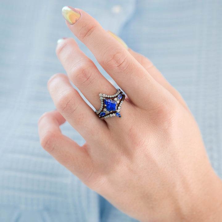 Skye Kite® Cornflower Sapphire Ring Set- Black Ruthenium