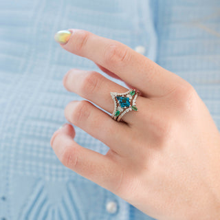 Skye Kite® London Blue Topaz & Emerald Deer Couples Ring Set