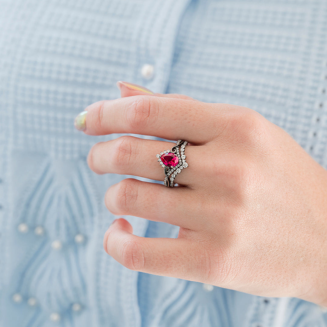Faye Ruby Engagement Ring Set in Black Ruthenium