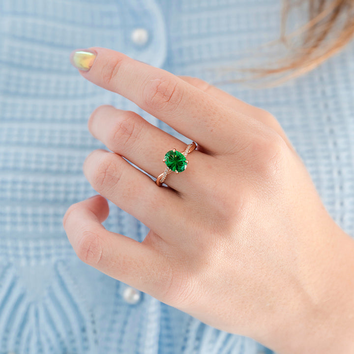Sophia Fireworks Cut Emerald Engagement Ring in 14K Solid Rose Gold