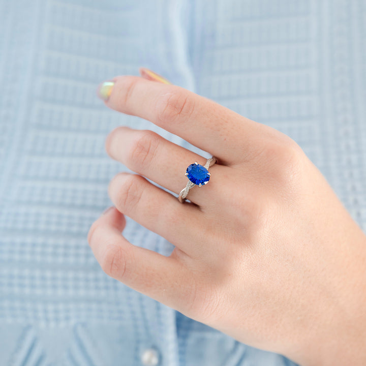 Sophia Fantasy Cut Sapphire Engagement Ring in 14K White Gold