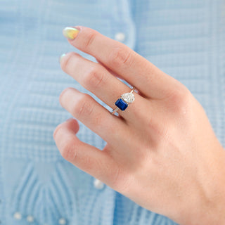 Toi Et Moi Blue Sapphire and Lab-Grown Diamond Engagement Ring in 14K White Gold (IGI Certified)