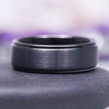 Minimalist Matte Wedding Band in Black Tungsten (8mm) with a sleek, brushed finish and smooth comfort-fit interior by Aquamarise from the Men's Wedding Bands collection.