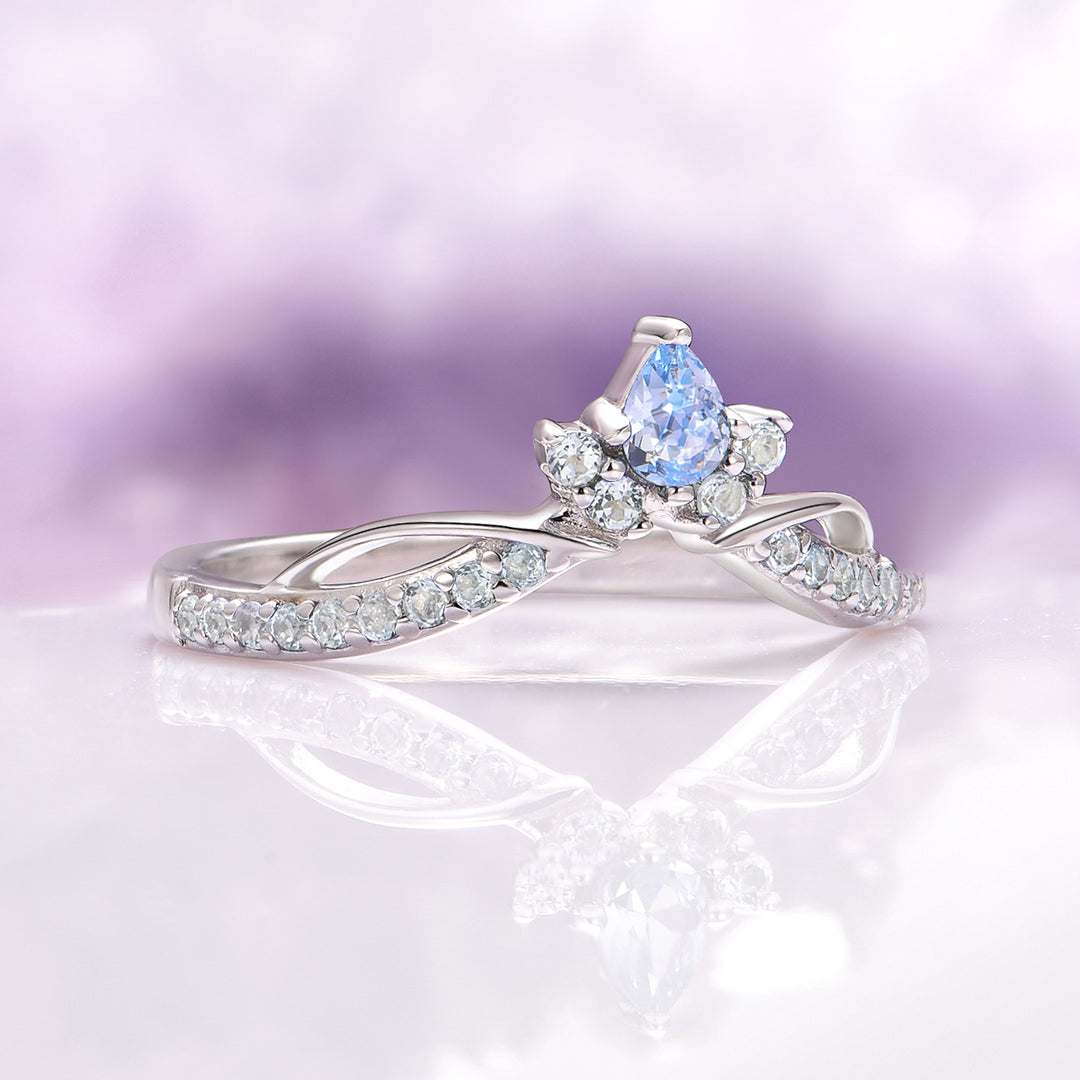 Feyra Aquamarine Crown Wedding Band in 14K White Gold